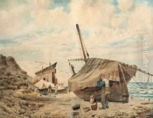 Pecheur Sur La Plage. by Joseph Guitton