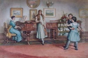 The Ansley Family Children Dancing In The Drawing Room At Somersplace by Elizabeth Gulland