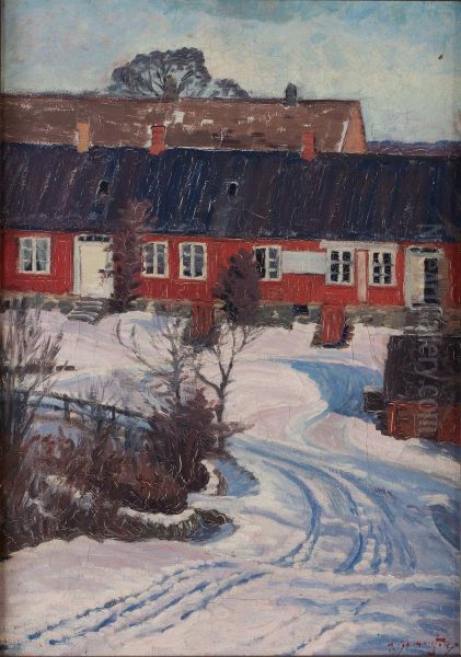 Vinterlandskap Med Roda Hus - view 1