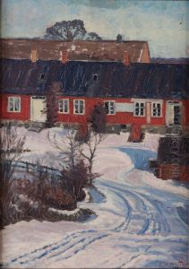 Vinterlandskap Med Roda Hus by Per Gummeson
