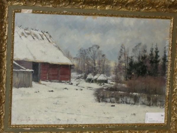Vinterlandskap Med Hus - view 1