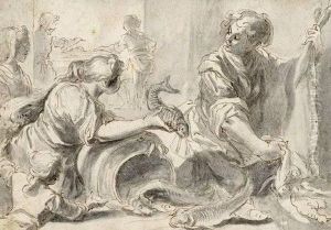 Marktszene Mit Einer Fisch- Und Einer Wildbretverkauferin by Matthaus Gundelach