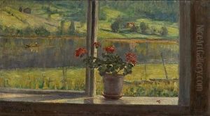 View From A Windowwith Geranium In A Pot