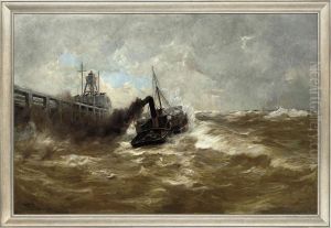 Paddle Steamer Leaving Port In A Stormy Sea by Erwin Carl Wilhelm Gunther