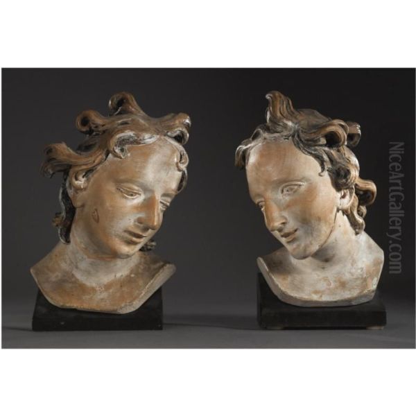 A Pair Of South German Limewood Heads Of Angels, Attributed To The Workshop Of Ignaz Gunther (1725-1775), Mid 18th Century - view 1