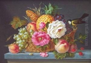 Stilleben Mit Blumen, Fruchten, Vogel Und Insekt by Julius Gunther