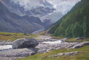 Hochgebirgslandschaft Mit Weidenden Kuhen by Otto Gunther-Naumburg