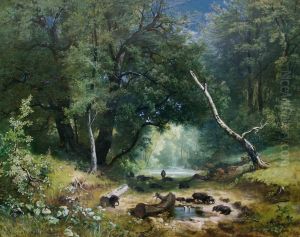 Waldlichtung Mit Einem Rudel Wildschweine