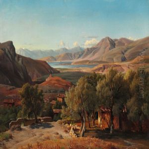 Italian Landscape With Houses And Old Olive Trees by Louis Gurlitt