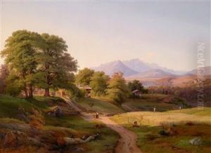 Norditalienische Landschaft Mit Schloss Am See
