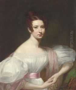 Portrait Of A Lady, Half-length, In A White Dress With A Pink Shawland Sash