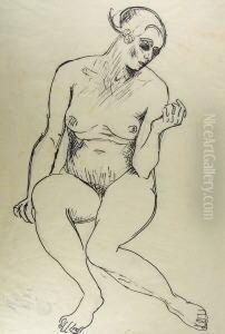 Sitzender Weiblicher Akt by Otto Gussmann