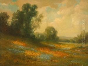Landscape Eucalyptus And Flowerfield S L/r: H. Gustavson O/b 18x24 by Herman, Henry Gustavson