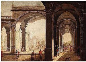 An Architectural Capriccio With Christ Being Led To Calvary by Francisco Gutierrez