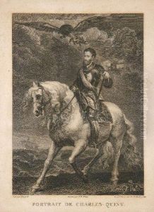 Heinrich, "portrait De Charles Quint", Incisione, Da Un Disegnodi J. B. Wicar Che A Sua Volta Si E Ispirato Ad Un Dipinto Divandyck, Roma, 1790, Mm. 280x225, In Cornice Di Legnointagliato by Heinrich Guttenberg