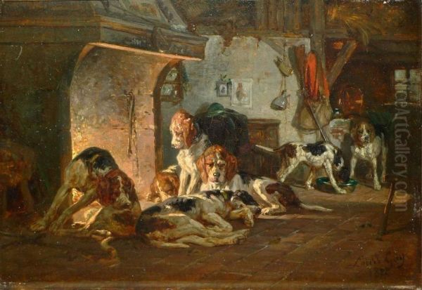 Chiens Courants Devant Lacheminee - view 1