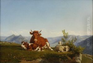 Vaches Et Moutons Dans Un Paysagevallonne by Jean-Baptiste-Louis Guy