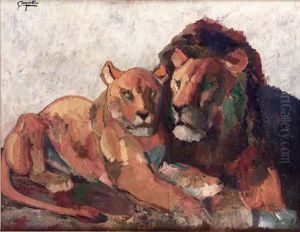 " Lion Et Lionne Couchees ". by Georges Guyon
