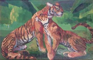 < Couple De Tigres Se Caressant >. by Georges Guyon