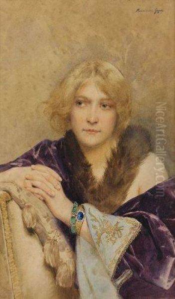 Jeune Femme Aux Bracelets D'emeraudes Et Saphir - view 1