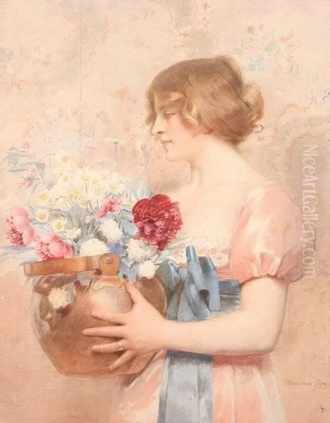 Beauty With Pot Of Flowers - view 1