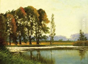 Spring Landscape By Lake by Mikhail Markelovich Guzhavin