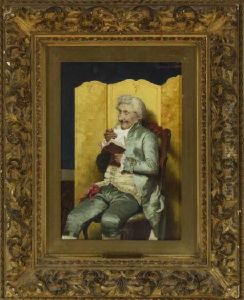 Portrait Of An Elegantly Dressed Man, Seated Reading A Book by Giuseppe Guzzardi