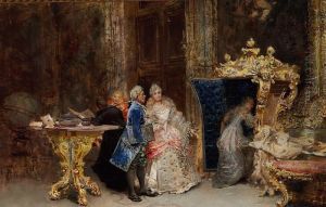 Interior With Elegant People In Rococo Costumes by Sebastiano Guzzone