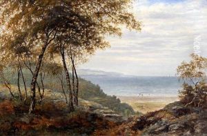 Coastal Landscape With Figures On The Shore, Probably Wales by Albert E. Gyngell