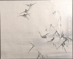 Geese On A Lake by Mochizuki Gyokusen