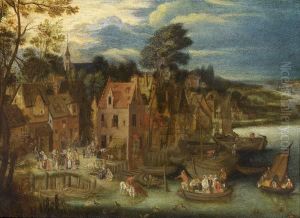 Ville Flamande Au Bord D'une Riviere