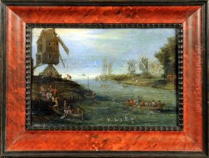 Paysage Fluvial Anime, Avec Moulin by Pieter Gysels