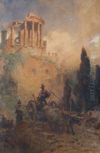 Carro Di Contadini Sotto Il Tempio Di Vesta A Tivoli