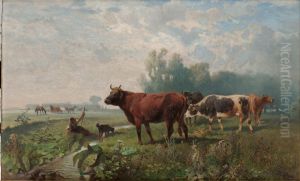 Landskap Med Kor by Hans Johann Haag