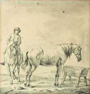 Ruiter Te Paard Met Werkpaard Bij Voederbak by Tethart Philip Christiaan Haag