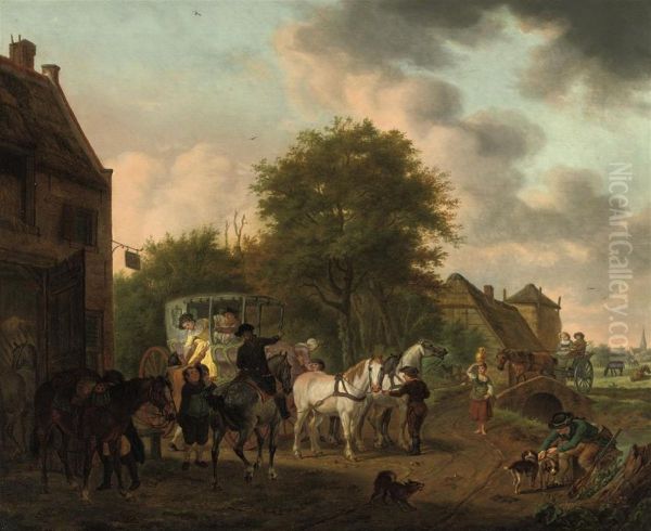 An Elegant Company In A Carriage, Stopping In A Village - view 1