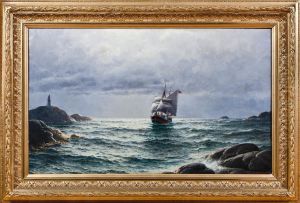 Ship Between Cliffs by Lars Laurits Larsen Haaland