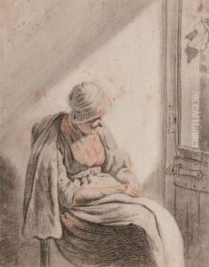 Sitzende Bauerin Aus Dem Fenster Blickend by Willem Albertus Haanebrink