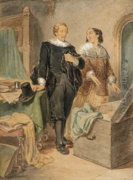 Mann Und Frau In Niederlandischer Tracht Vor Einer Truhe - view 1