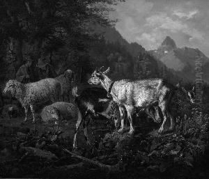 Hirten Mit Ziegen Und Schafen In
Gebirgslandschaft. by Sebastian Habenschaden