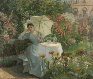 Jeune Fille Au Jardin by Eugene Habert