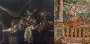 Nature Morte Au Bouquet De Fleurs, Fruits, Coquillage, Gobelet Deporcelaine, Luth Et Pieces D'orfevrerie. Nature Morte Au Bouquet De Fleurs, Fruits, Coquillage, Gobelet Deporcelaine, Luth Et Pieces D'orfevrerie.
