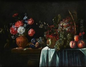 Nature Morte De Fleurs Et De Fruits Sur Un Entablement