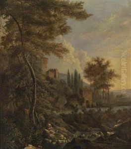 Southern Mountain Landscape With A Fortresson A Hill by Jan Hackaert