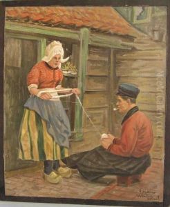Hollandisches Paar Bei Der Arbeit by Adolf Hacker