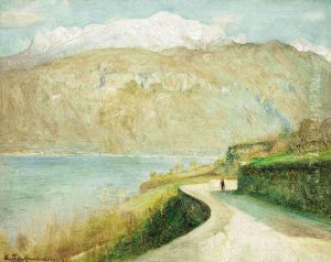 Figure Walking On The Shore, Lake Como, Italy