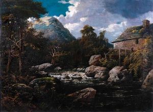 A Mill By A Stream In An Upland Landscape by Edward Hacker