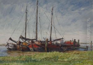 Drei Fischkutter, Am Ufer Liegend by Georg Hacker