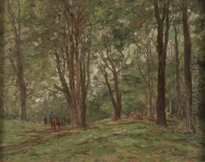 Two Horseback Riders On Wooded Path-1891 by Georg Hacker