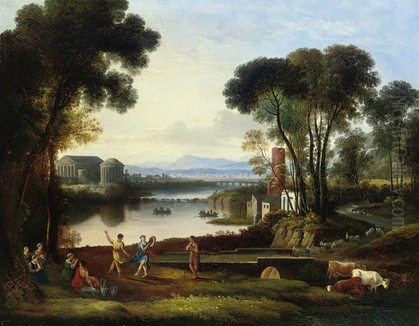 An Italianate Landscape With Classical Figures Dancing Beside A Lake - view 1